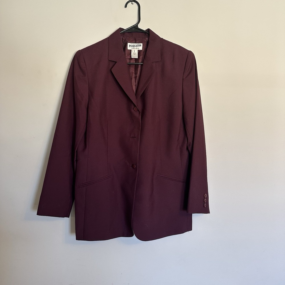 Pendleton Womens Wool Blend Blazer Purple 3-Button Jacket Size 12